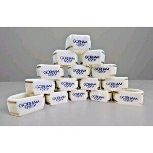 Gorham Fine China Porcelain Napkin Rings Set of 15 White Gold Trim